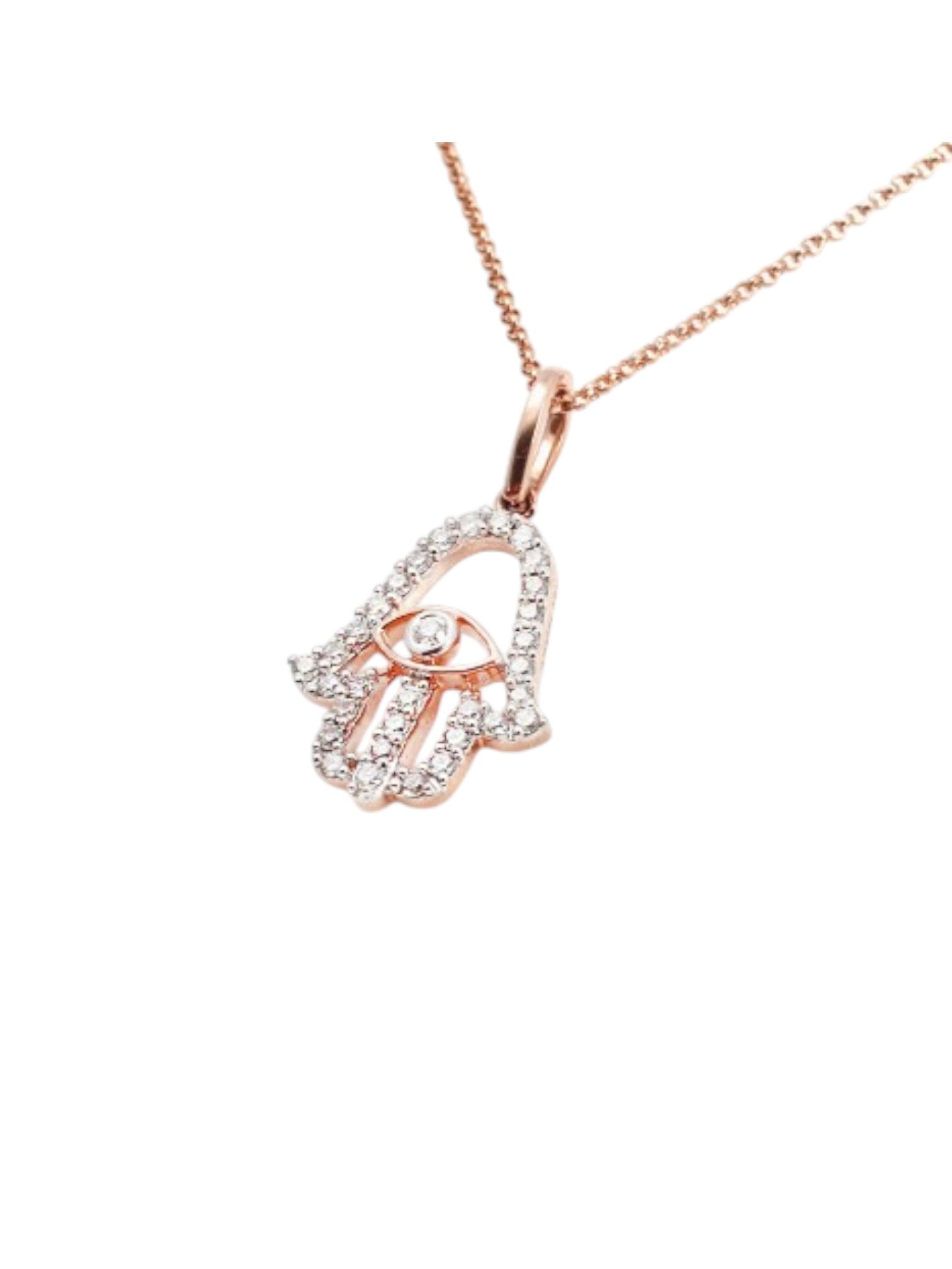 Trendy Hamza Hand Design 925 Sterling Silver CZ Stones Rose Gold Plated Pendant With Chain For Women By Kesardeep